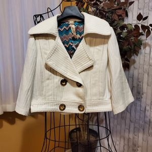Priorities Double Breasted Cropped Cream Jacket